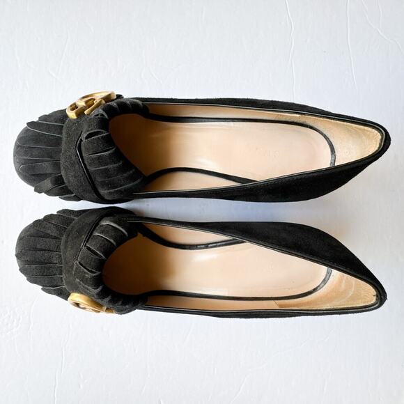 Gucci GG Marmont Fringe Block Heel Pumps Black Suede 39 - Picture 9 of 13